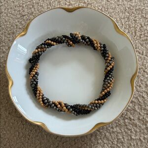 Multi-Row Black, Gray & Tan Beaded Twist Necklace